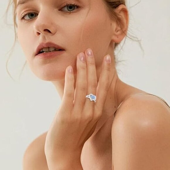 Birthstone Heart Engagement Wedding Ring - Mar Mar - Picture 3 of 6